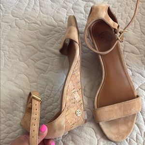 Tory Burch Tan Wedge Ankle Strap Sandals